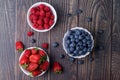 Berries, summer fruits on a wooden table. Healthy lifestyle concept. Selective focus Royalty Free Stock Photo