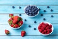 Berries, summer fruits on a wooden table. Healthy lifestyle concept. Selective focus