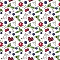 Berries, sweet natural dessert on white, seamless watercolor pattern