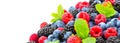 Berries. Various colorful berries background. Strawberry, raspberry, blackberry, blueberry closeup over white Royalty Free Stock Photo
