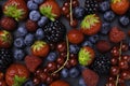 Berries. Various colorful berries Strawberry, Raspberry, Blackberry, Blueberry close-up Bio Fruits, Healthy eating