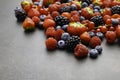 Berries. Various colorful berries Strawberry, Raspberry, Blackberry, Blueberry close-up Bio Fruits, Healthy eating