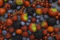 Berries. Various colorful berries Strawberry, Raspberry, Blackberry, Blueberry close-up Bio Fruits, Healthy eating