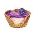 Berry basket with berry decoration. Watercolor illustration of a desert in basket with berries and lavender jelly. The Royalty Free Stock Photo