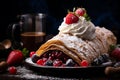 Berry Bliss Creation: Fluffy Pancake Dessert with Whipped Cream Royalty Free Stock Photo