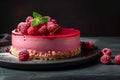 Berry bliss Delicious Raspberry Cheesecake presented on dark background