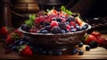 Berry Bonanza A visually stunning berry bonanza served in an ornate boat-shaped bowl Royalty Free Stock Photo