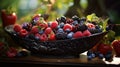 Berry Bonanza A visually stunning berry bonanza served in an ornate boat-shaped bowl.