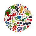 Berry Branch Round Composition Design with Sweet Tasty Garden Crop Vector Template