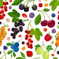 Berry Branch Seamless Pattern Design with Sweet Tasty Garden Crop Vector Template