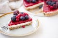 Berry cheesecake slice, fresh frozen red fruits and cheese cake slice