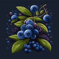 Blueberries Fruit Vector Flat color style Blueberry color Hand drawn illustration set Royalty Free Stock Photo