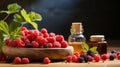 Berry composition on the table next to fortified food supplements