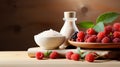 Berry composition on the table next to fortified food supplements