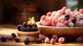 Berry composition on the table next to fortified food supplements