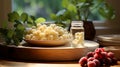 Berry composition on the table next to fortified food supplements