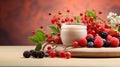 Berry composition on the table next to fortified food supplements