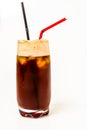 Berry cooler cocktail with drinking straw on white background