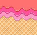 Berry Cream Melted on Wafer Background. Vector Illustration, eps 10