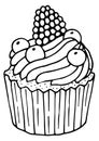 Berry cupcake icon. Hand drawn muffin sketch