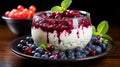 Berry Delight: Yoghurt with blueberry and cherry compote. Generative ai