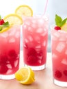 Berry drink with crushed ice and thyme. Strawberry and blueberry lemonade. Summer refreshing drink, ultra detailed, perfect view,