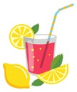 Berry drink glass. Fresh juice with lemon slice