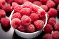 Berry frost View from above, frozen organic raspberries in bowl Royalty Free Stock Photo