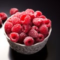 Berry frost View from above, frozen organic raspberries in bowl Royalty Free Stock Photo