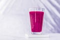 Berry fruit juice in glass, vegan smoothie with chia for diet detox drink and healthy natural breakfast recipe, organic exotic