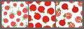 Berry and fruit seamless pattern set. Vector food fashion print. Red raspberry, apple and garnet. Design elements for textile or