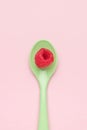 Berry in a green spoon on a pink background