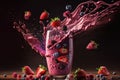 Berry healthy smoothie drops falling in glass. Healthy summer drink, berry milkshake or smoothie illustration generative ai