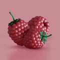 Berry icon. Three ripe red raspberries. 3D render