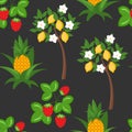 Berry, Lemon, Pineapple Vector Seamless Pattern Royalty Free Stock Photo