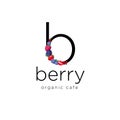 Berry logo. B letter with some different berries and leaves. Organic cafe icon.