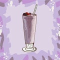 Berry Milkshake recipe. Menu element for cafe or restaurant with milk fresh drink. Fresh cocktail for healthy life