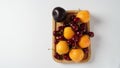 A Berry mix apricot, plum, cherry. Fresh fruits. Vegetarian healthy detox food