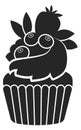 Berry muffin black silhouette. Sweet cupcake icon