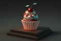 berry muffin cupcake on a podium on dark background illustration Generative AI Royalty Free Stock Photo