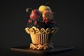 berry muffin cupcake on a podium on dark background illustration Generative AI Royalty Free Stock Photo
