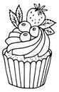 Berry muffin icon. Black line dessert sketch