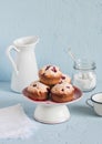 Berry muffins on a blue background. Royalty Free Stock Photo