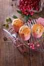 Berry muffins on a rustic dark wooden background Royalty Free Stock Photo