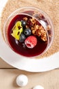 Berry Panna Cotta with Currant-Cointreau jelly in glass bowl