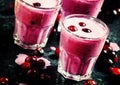 Berry pink smoothies with currant and cranberry, selective focus