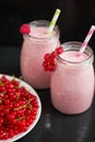 Berry pink smoothies with currant and cranberry, selective focus