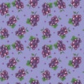 Berry print. Seamless pattern in blue and lilac tones. Currant berries on a blue background. Vector.