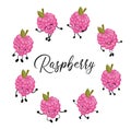 Berry raspberry character on a white background. Funny pictures for kids pink color