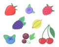 Berry set. Strawberry, gooseberry, blueberry, currant, cherry, blackberry and raspberry. Vector Illustration for Royalty Free Stock Photo